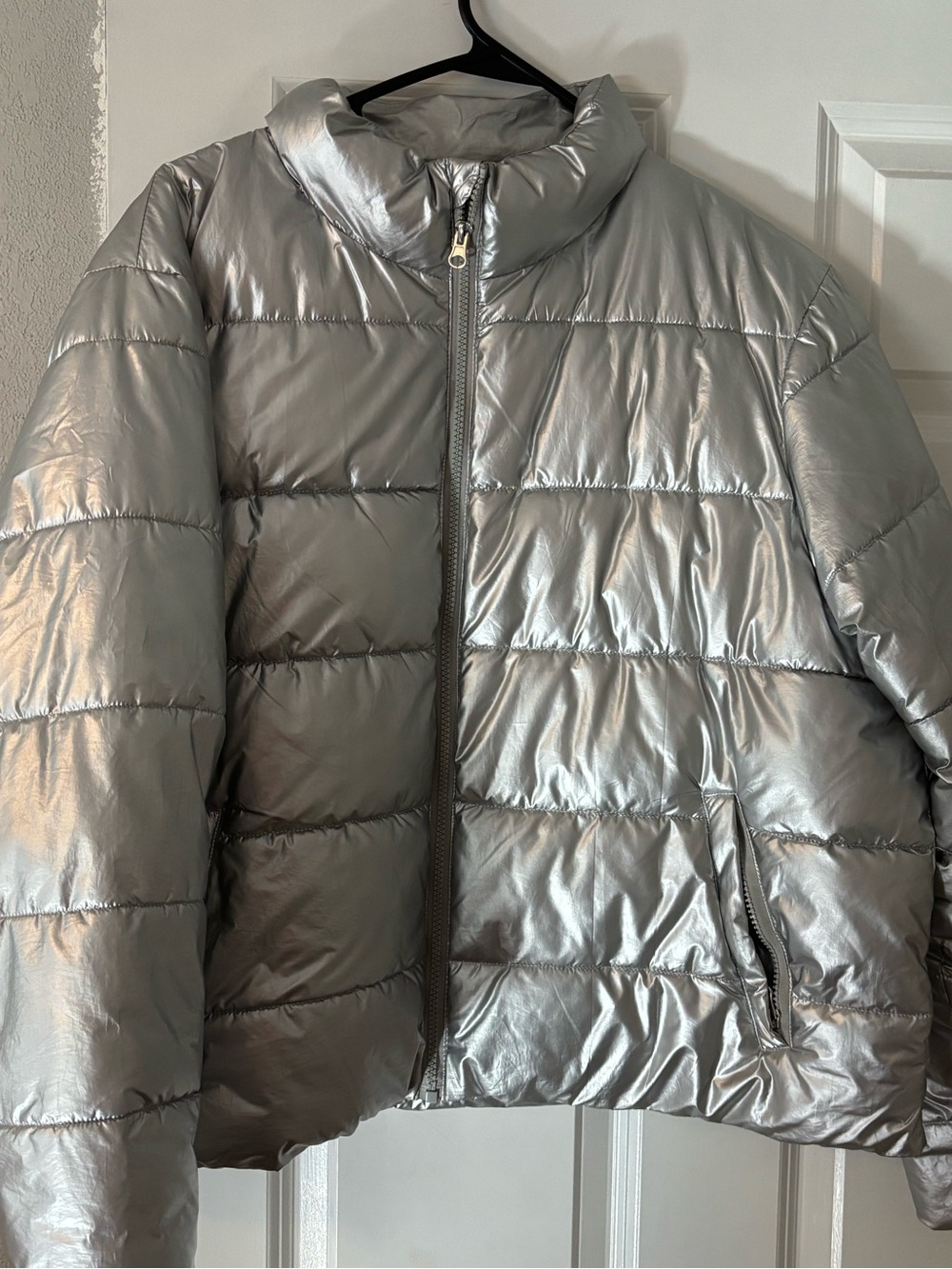 Time and Tru Metallic Silver Puffer Jacket